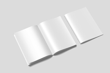 Canvas Print - Blank opened and cover magazine mockup side view angle