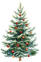 Wall Mural - watercolor christmas tree clipart, hyper-realistic style for children's book illustration on white b