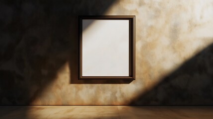 Empty blank isolated picture frame on a wall with white Mock-up template Copy space text Indoor poster design Room sunlight Nobody Minimalist art gallery 