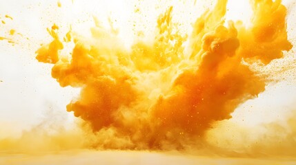 Abstract yellow paint explosion with white background.