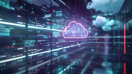 Poster - futuristic artificial intelligence based cloud database management system technology visualization t