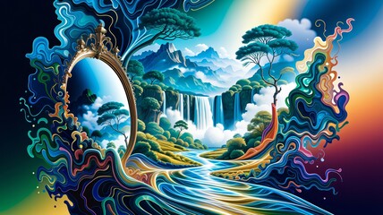 Wall Mural - An absolutely enchanting 3D watercolour masterpiece in the most vivid, swirling colours .