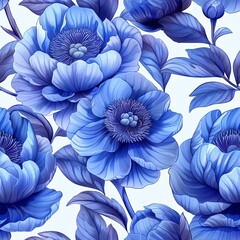 Canvas Print - Blue peonies with white background.