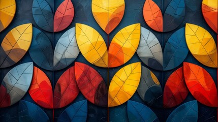 Abstract pattern of colorful leaves on a dark background.