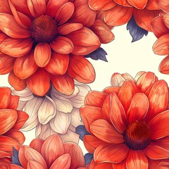 Canvas Print - Orange and white floral pattern