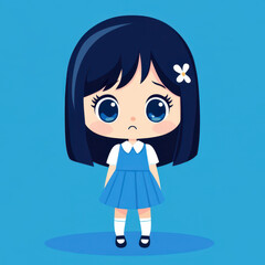 Sticker - A sad chibi girl with big tears, illustrated in a blue palette, captures emotions with a charming, cartoonish style.