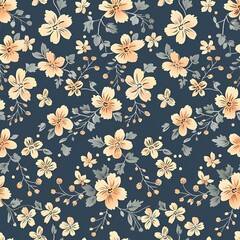 Canvas Print - Delicate floral pattern in soft yellow and blue.