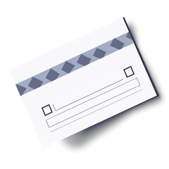 Blank white card with geometric gray pattern on the top, featuring two checkboxes and space for input. Isolated on a white background.