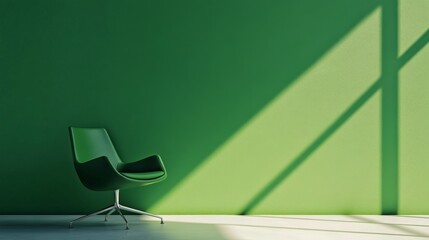 Poster - Minimalist green chair in sunlit room, modern interior design concept