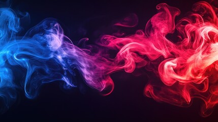 Poster - abstract illustration of red and blue smoke on a dark background featuring colorful ink effects and 