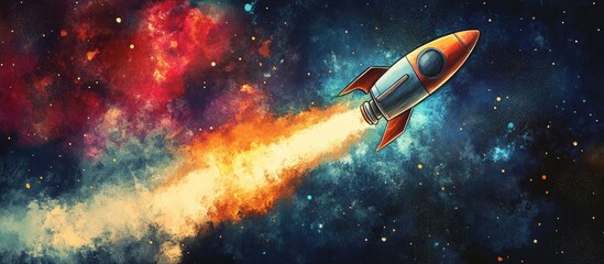 Wall Mural - rocket soaring through outer space created using mixed media techniques
