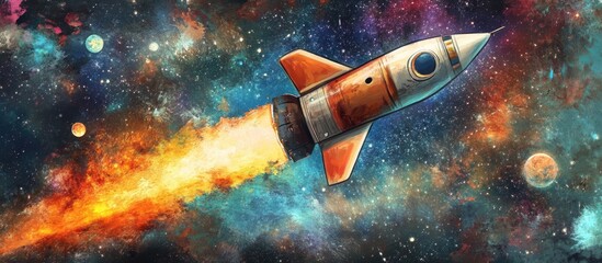 Wall Mural - rocket soaring through space mixed media
