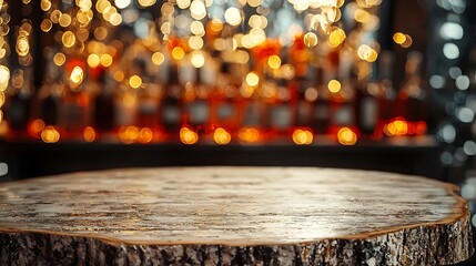 Wall Mural - Russian birch table with a softly blurred backdrop of vodka bottles in a luxury bar.