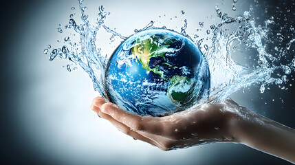 Hand hold water splash with earth