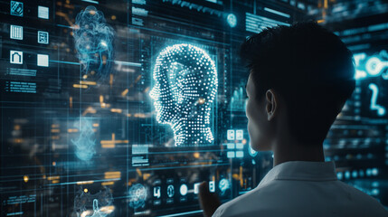 Poster - futuristic artificial intelligence based digital human resource management technology visualization 