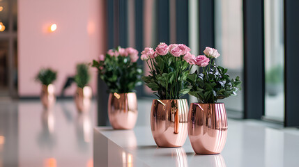 Sticker - Elegant Pink Roses in Copper Vases - Modern Home Decor