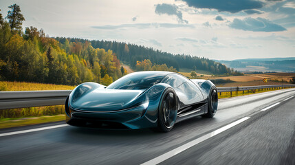 Poster - a modern electric car on road