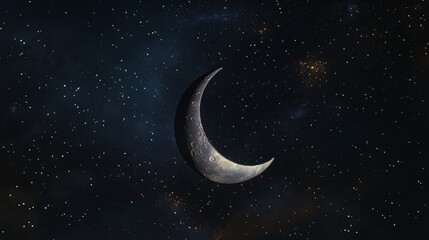 Aufkleber - Mystical Night Sky with Crescent Moon and Twinkling Stars