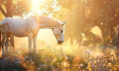 Sticker - Unicorn grazing in a sun-dappled meadow, Video