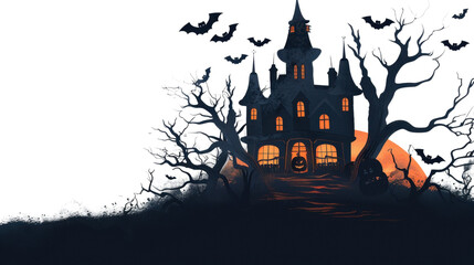 Dark Halloween house on transparent background