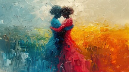 Wall Mural - painting of A heartfelt scene of women embracing each other in a warm hug, celebrating an achievement or supporting each other in times of need, embodying compassion and solidarity