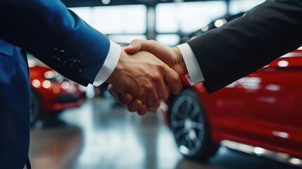 Handshake Between Customer and Sales Manager in Car Dealership Following Luxury Car Purchase