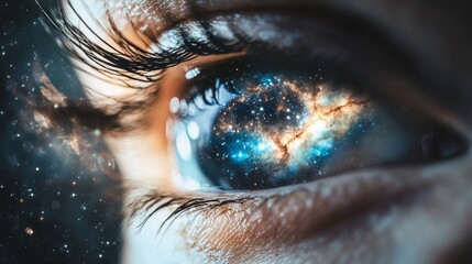 Wall Mural - infinite vision eye with galaxy inside, conceptual ideological symbolism with copy space for text