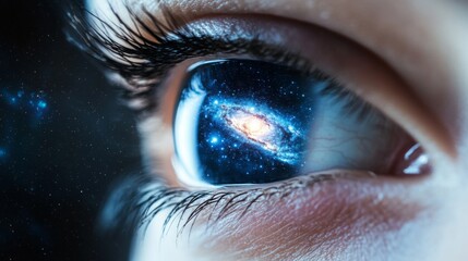 Wall Mural - infinite vision eye with galaxy inside, conceptual ideological symbolism with copy space for text