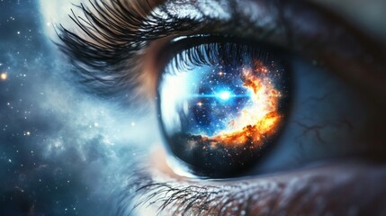 Wall Mural - infinite vision eye with galaxy inside, conceptual ideological symbolism with copy space for text