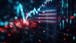 © AH TAR STOCK - Abstract virtual stats data hologram on USA flag and sunset sky background. Multiexposur