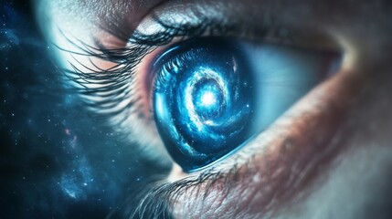Wall Mural - infinite vision eye with galaxy inside, conceptual ideological symbolism with copy space for text