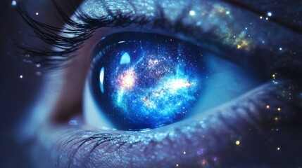 Wall Mural - infinite vision eye with galaxy inside, conceptual ideological symbolism with copy space for text