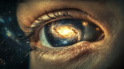 Wall Mural - infinite vision eye with galaxy inside, conceptual ideological symbolism with copy space for text
