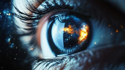 Wall Mural - infinite vision eye with galaxy inside, conceptual ideological symbolism with copy space for text