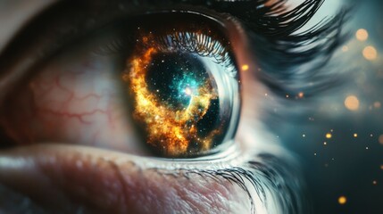Wall Mural - infinite vision eye with galaxy inside, conceptual ideological symbolism with copy space for text