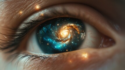 Wall Mural - infinite vision eye with galaxy inside, conceptual ideological symbolism with copy space for text