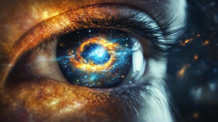 Wall Mural - infinite vision eye with galaxy inside, conceptual ideological symbolism with copy space for text