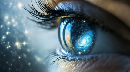 Wall Mural - infinite vision eye with galaxy inside, conceptual ideological symbolism with copy space for text