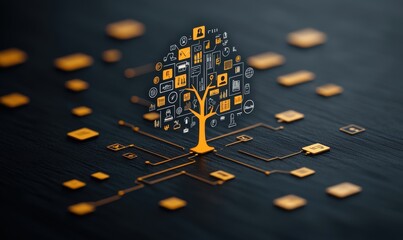 Business Network Growth Concept with Tree and Icons.