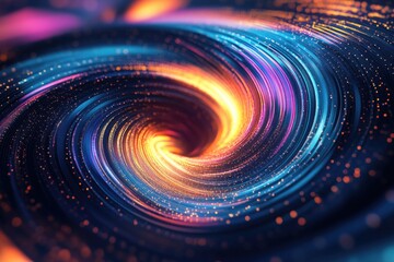 Poster - Stunning swirling wave of vibrant color gradients against a dark backdrop 3D illustration with intricate rendering effects