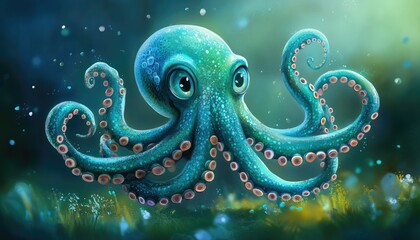 Wall Mural - Adorable octopus illustrated in a whimsical style