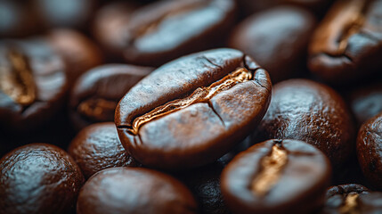 close-up of roasted coffee beans with rich brown colors and a smooth texture