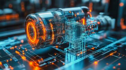 Poster - A futuristic looking object with a blue and orange design