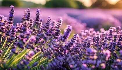 Serene lavender field illuminated by sunlight, inviting relaxation and appreciation of natures beauty