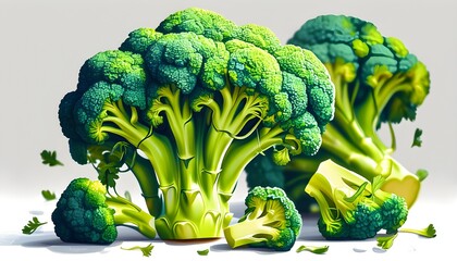 Vibrant broccoli illustration highlighting unique shapes and rich green tones for food-inspired projects