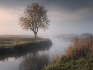 A foggy dutch landscape in october