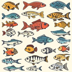 Wall Mural - Fish flat icon, mackerel shape, minimal fishing symbol, tuna silhouette, salmon sign, color fish