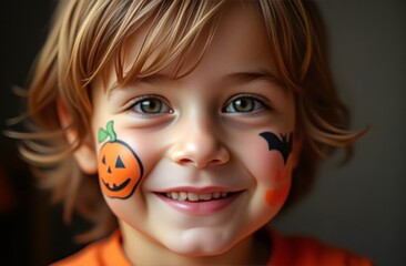 Smiling child with face painting for Halloween