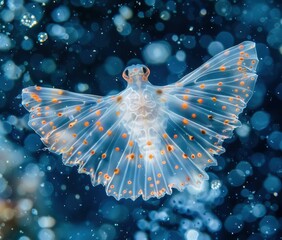 Canvas Print - A transparent jellyfish-like creature with orange spots. AI.