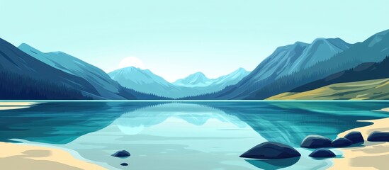 Wall Mural - Serene Mountain Lake With Crystal Clear Water In Summer